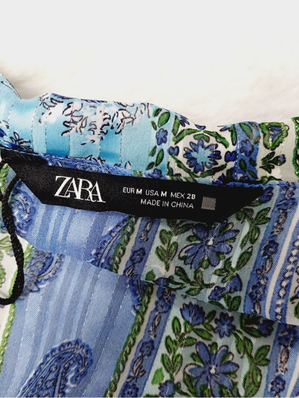 Zara Blouse Womens Medium Blue Green Floral Paisley Ruffle Boho Peplum Top P4775 - Picture 8 of 11